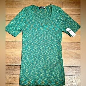 Anthropologie Short Sleeve Green Marled Knit Top NWT